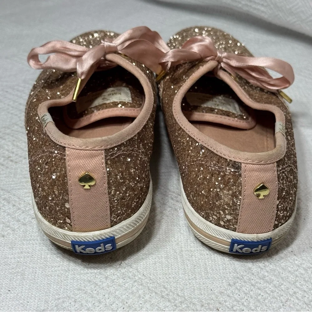 Keds X Kate Spade Sneaker Women's Size 8.5 Champion Glitter Rose Gold Satin Lace